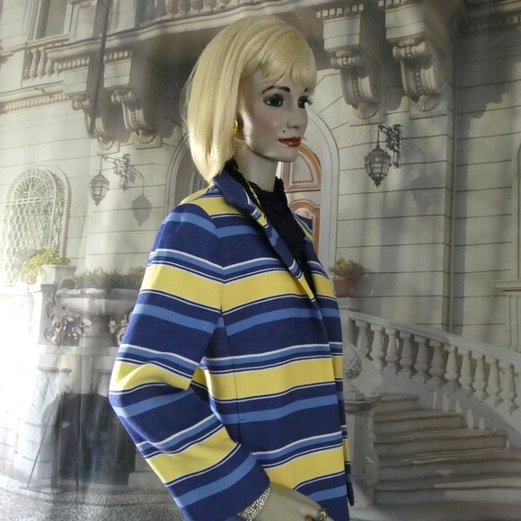 Talbots Blazer Size 14 Blues and Yellow Horiz Stripes Cotton Blend Totally Lined - Picture 6 of 15